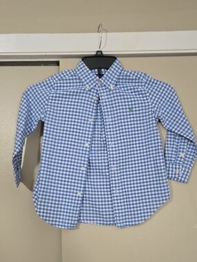 Ralph Lauren Boys Blue & White Gingham Button-Down Shirt Size 5